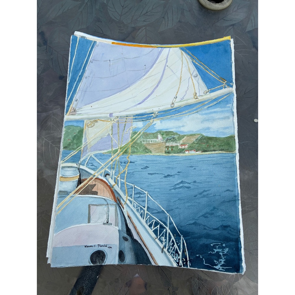 Run for the Island Sailing 2004 Warren C Plauche Original Watercolor Painting